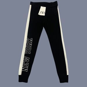 Zara Kids Leggings with White Stripes and New York Print